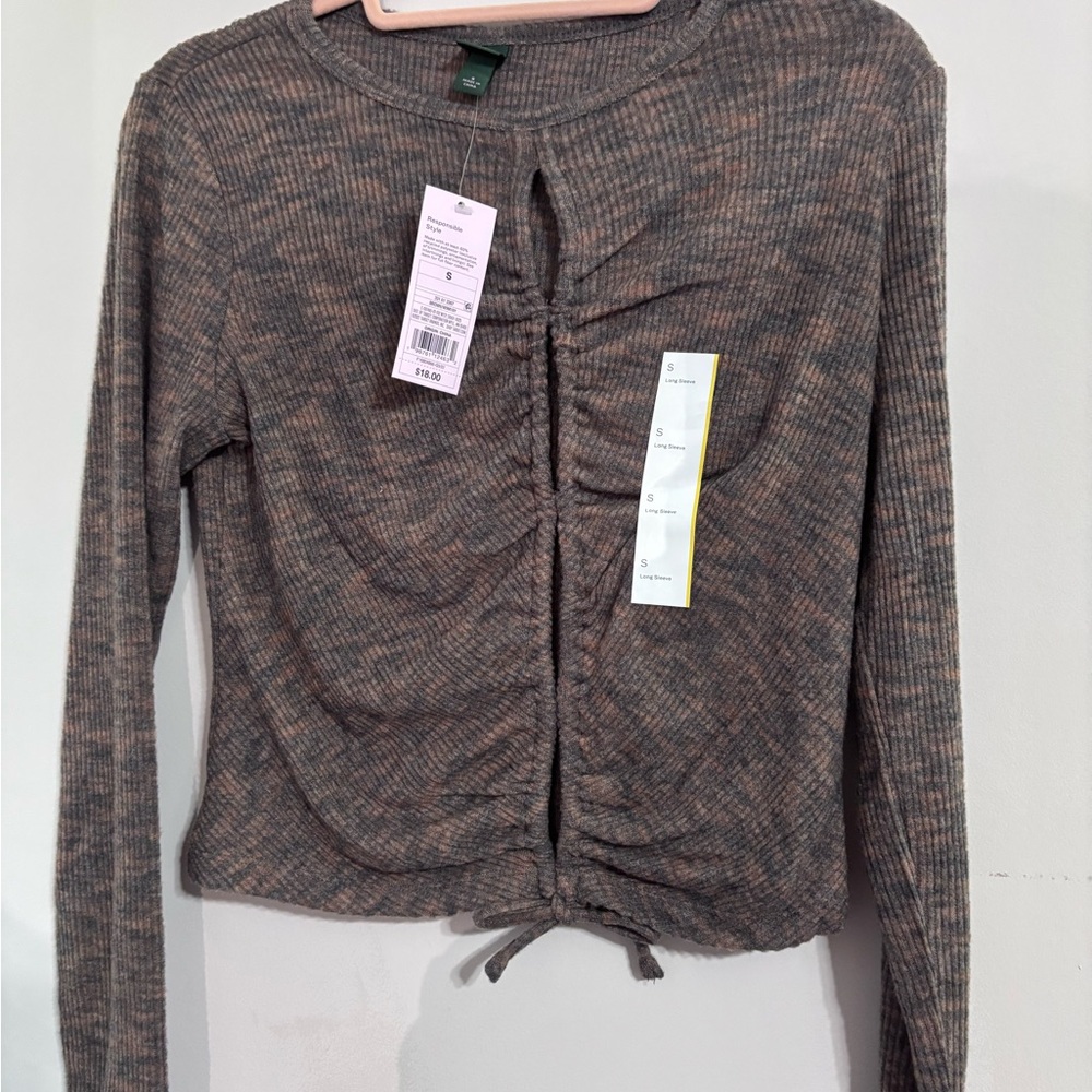 Wild Fable Brown Ruched Tie Front Blouse